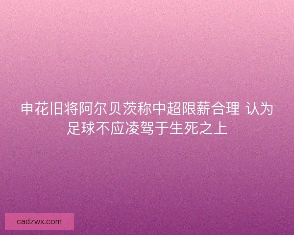 申花旧将阿尔贝茨称中超限薪合理 认为足球不应凌驾于生死之上