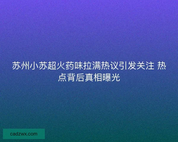 苏州小苏超火药味拉满热议引发关注 热点背后真相曝光